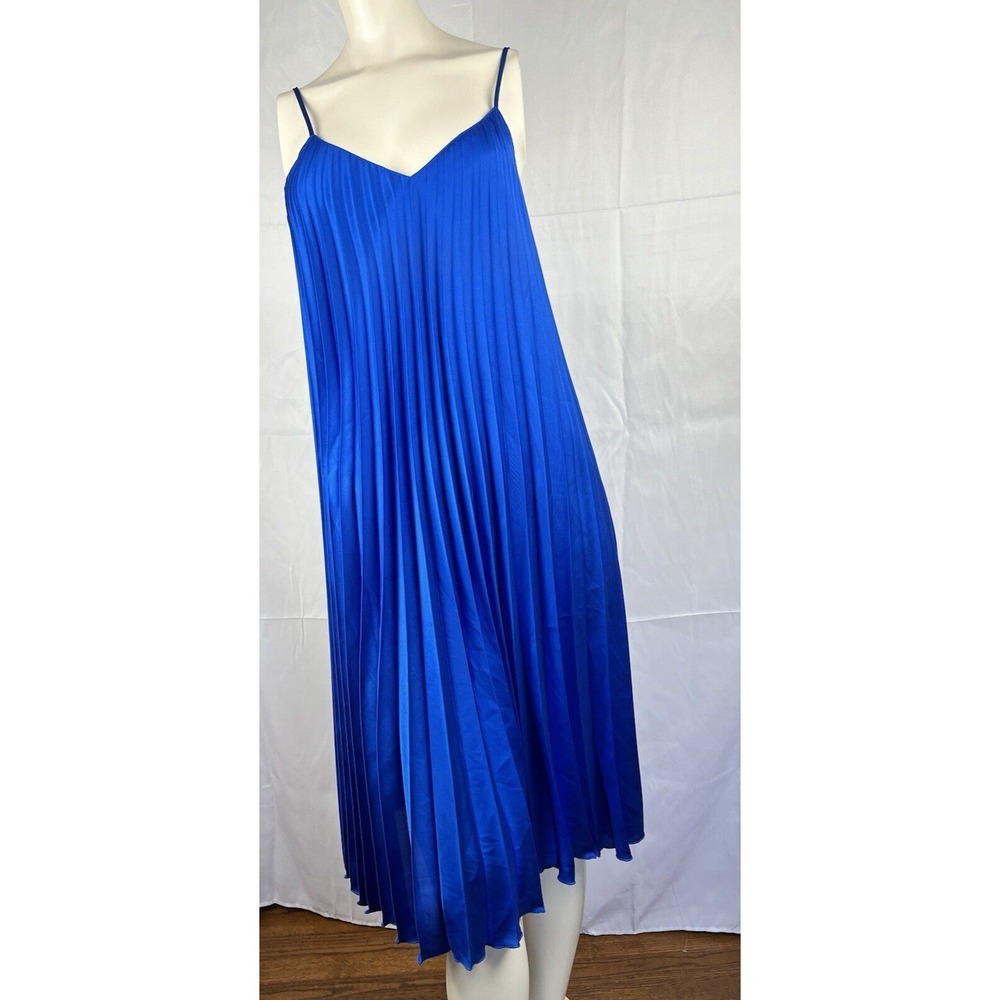 Banana Republic Satin Pleated Midi Dress, Cape Blue SIZE MT M T   #755678 W0608H